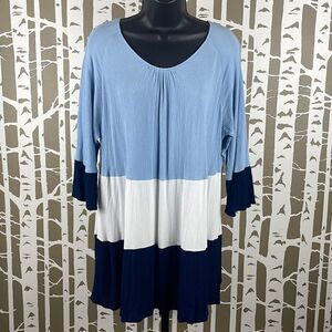 Indigo Soul Gauze Color Blocked 3/4 Sleeve Tunic 2XL